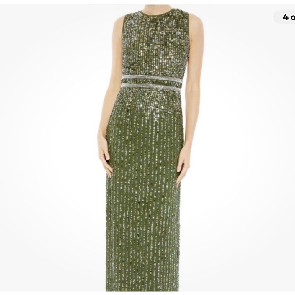 Mac Duggal Green and Gold Sequin Midi Dress - Picture 3 of 5